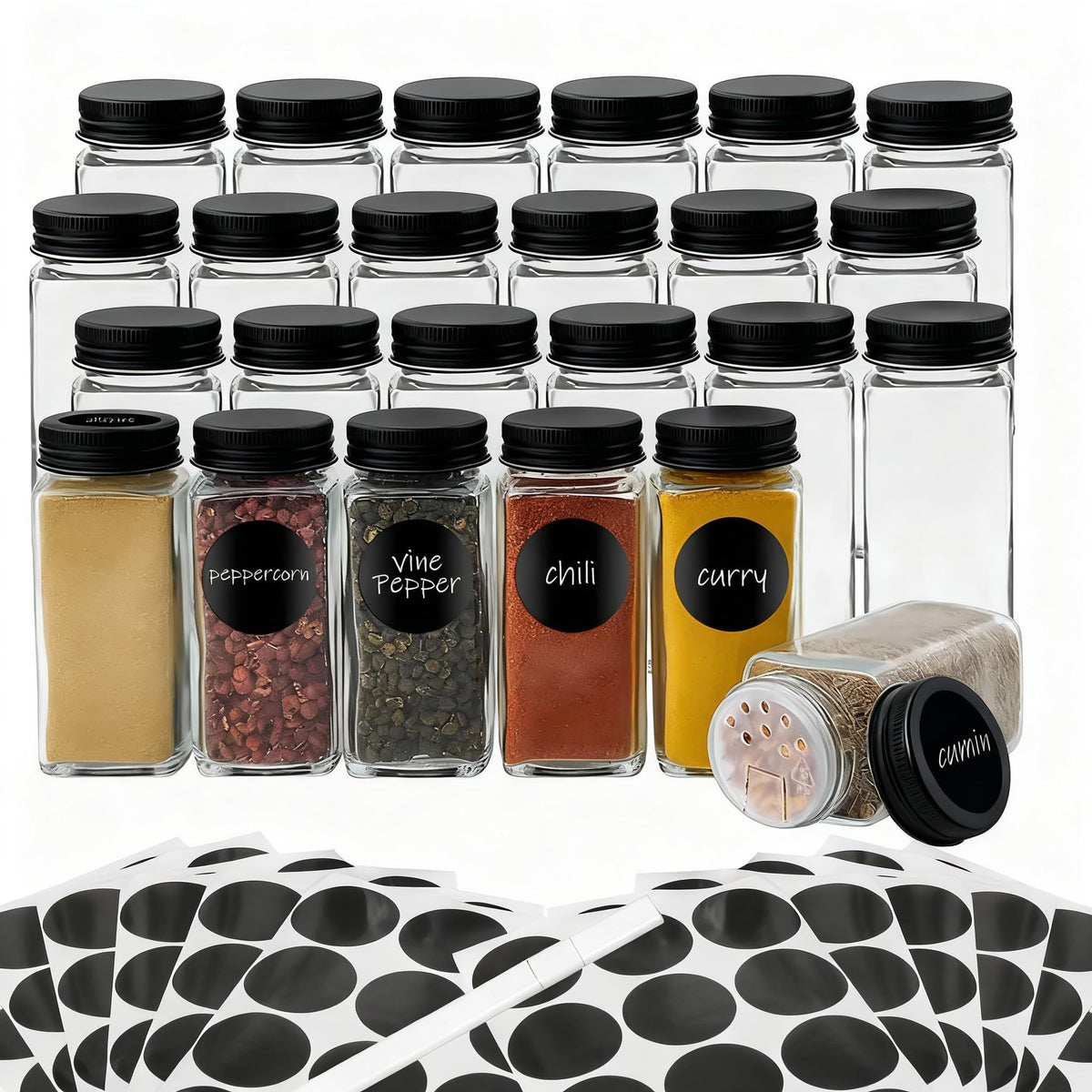 DIDITIME 6Pack Spice Jars with Label, 4oz Empty Square Seasoning Containers