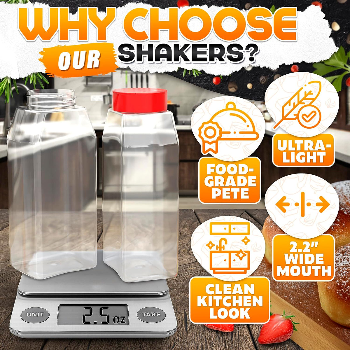2 Pcs Seasoning Containers, 32 oz, Dual Flip-Top Lids, Plastic