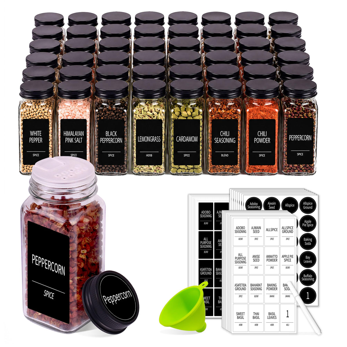 Churboro 25 Pack Glass Spice Jars with Labels, 4oz Spice Containers