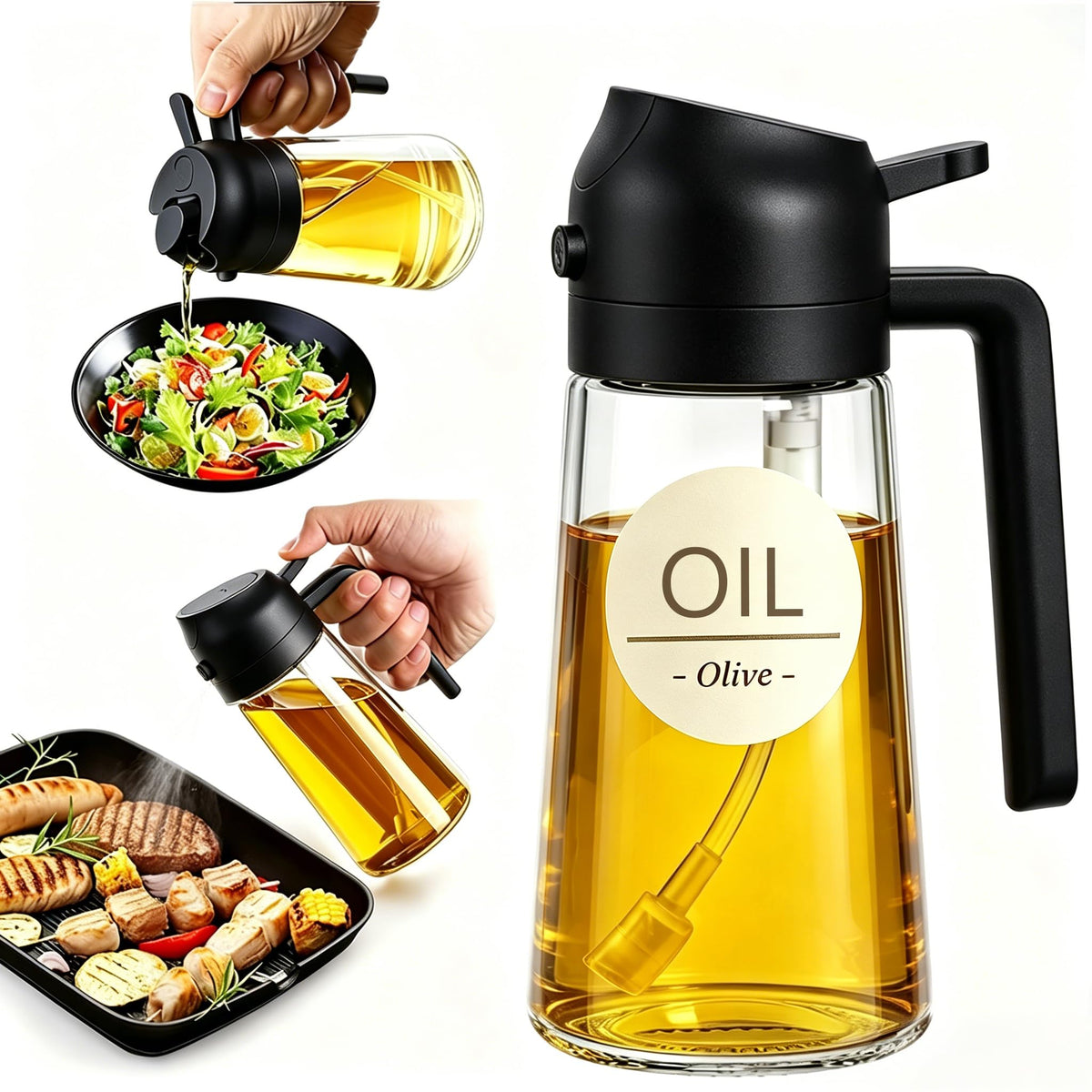 Pure Future 2-in-1 Olive Oil Sprayer for Cooking, Dispenser Bottle (Green)