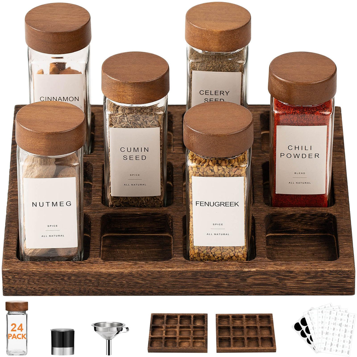 Yangbaga Glass Spice Jars with Labels, 14pcs 4oz Seasoning Organizer Jars