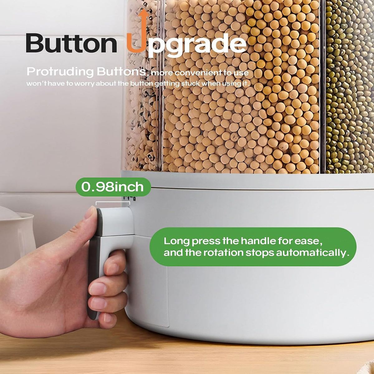 16lb Grain and Rice Storage Container, 360° Rotating 6 Grid Grain Dispenser