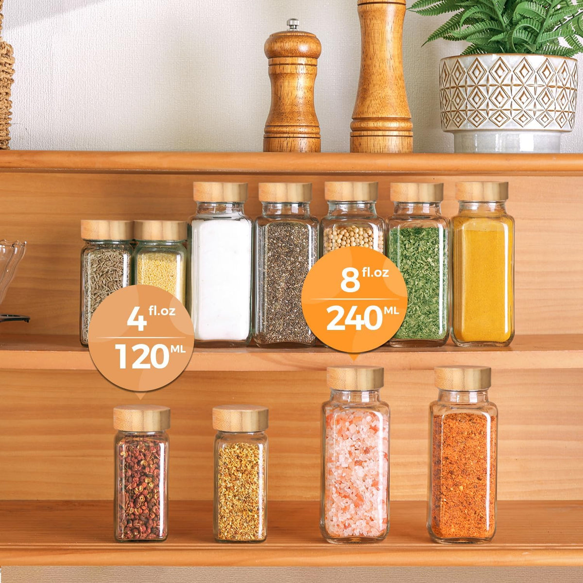 ComSaf Glass Spice Jars with with Labels 4 oz 6 Pack Small Bamboo Lids