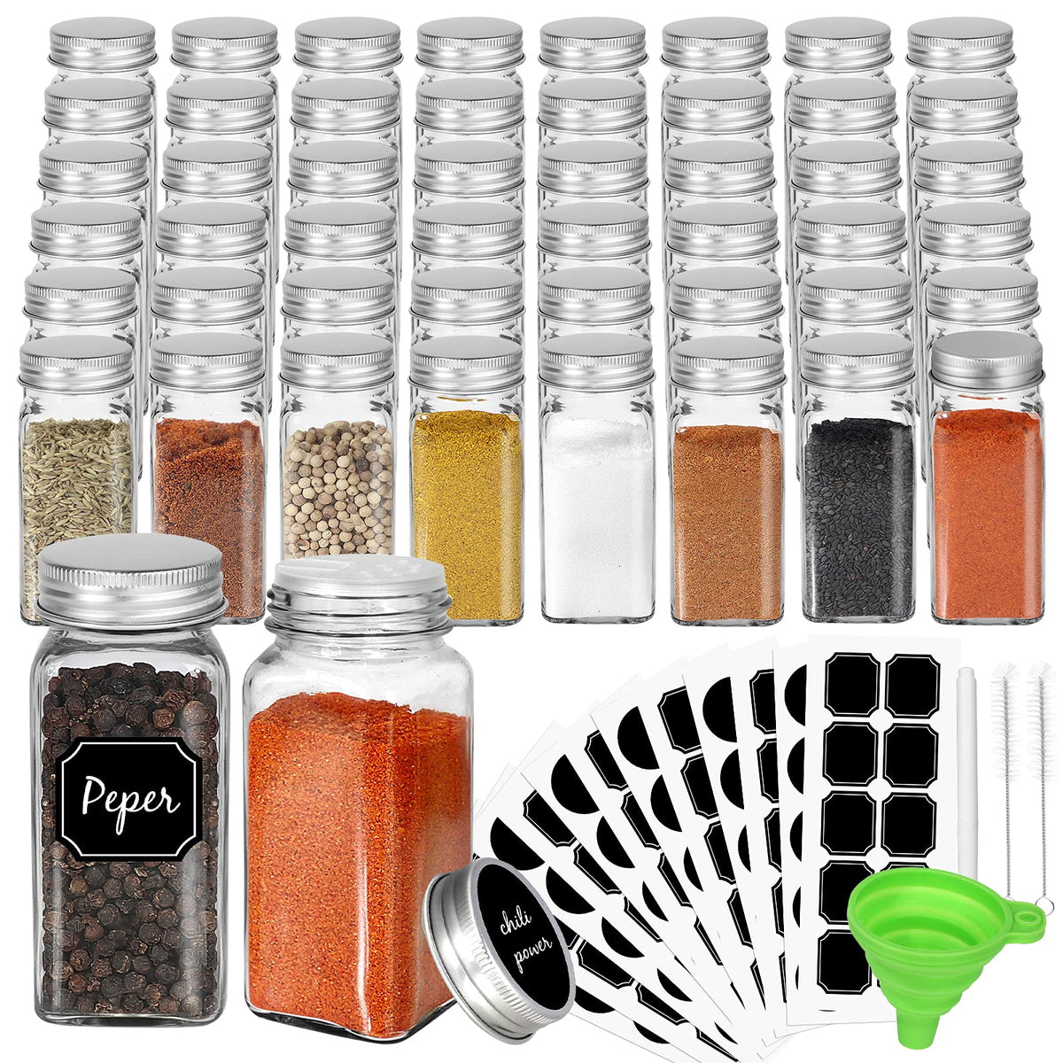 CycleMore 48 Pack 4oz Glass Spice Jars with Metal Caps and Shaker Lid