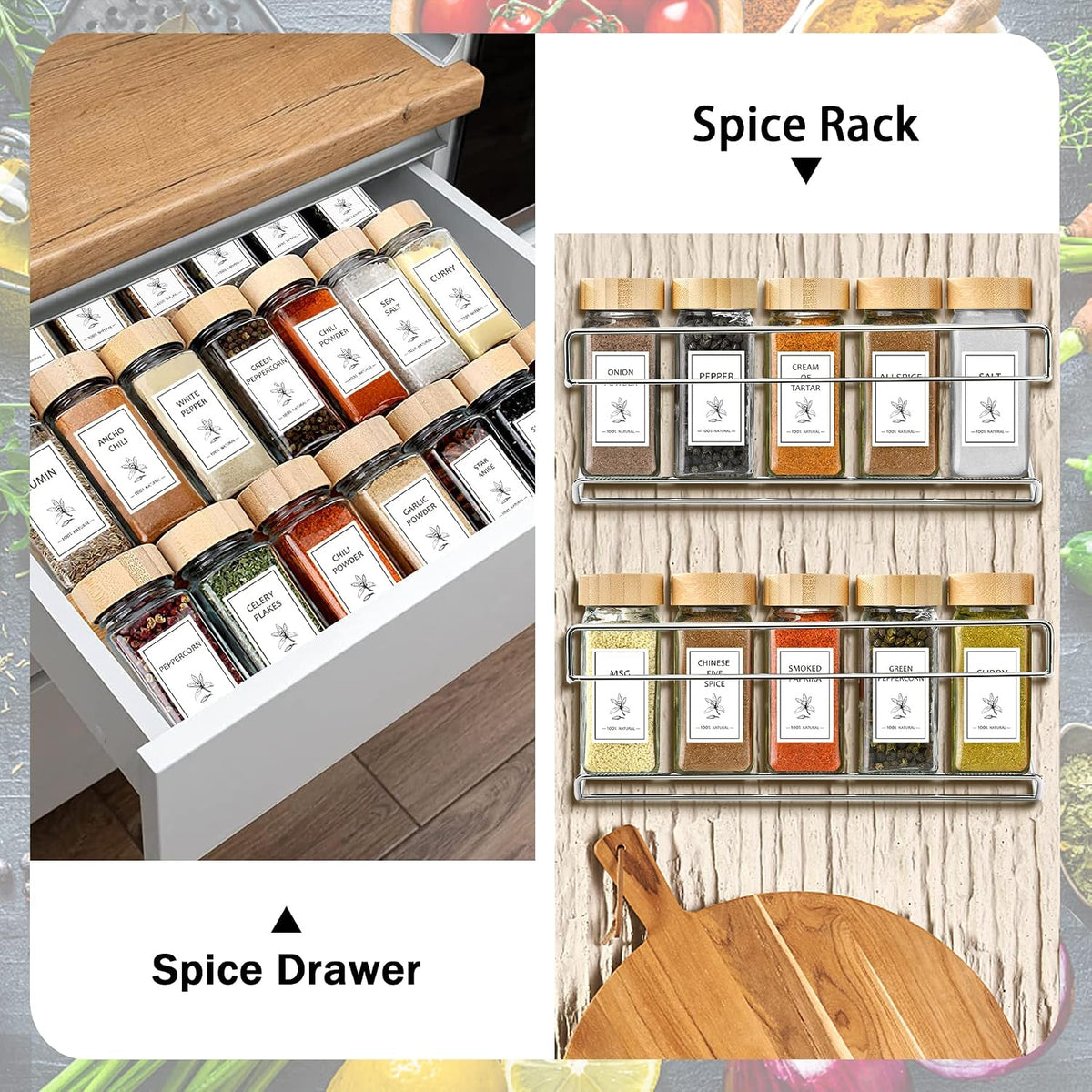 Aliggbent Spice Jars with Labels 36 Pcs 4 oz Glass Bamboo Lids Shaker Set
