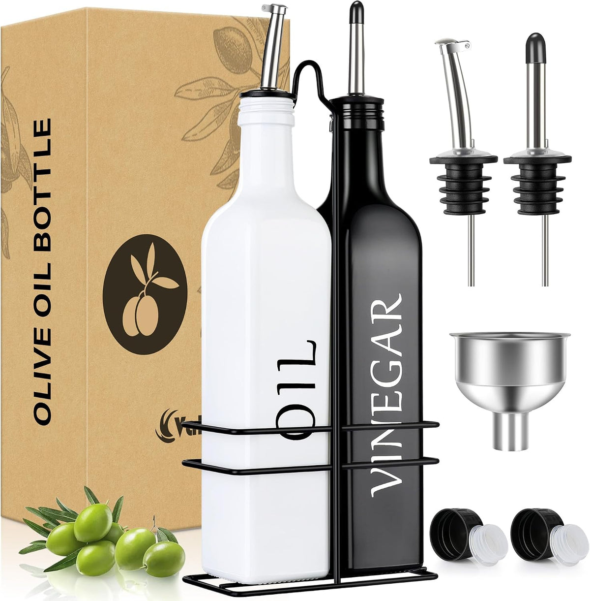 Vakoo Oil and Vinegar Dispenser Set - 17oz/500ml, White and Black