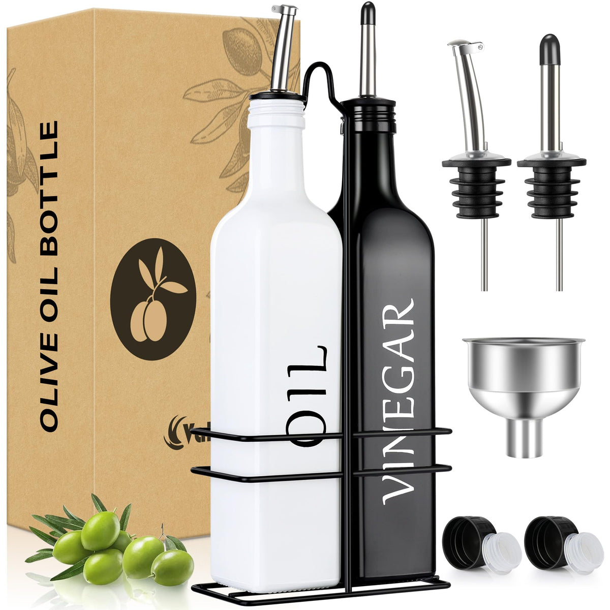 Vakoo Oil and Vinegar Dispenser Set - 17oz/500ml, White and Black