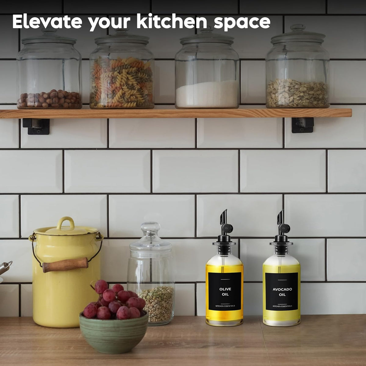Oil Dispenser for Kitchen, Glass Olive Oil Dispenser Bottle Set of 4, Black
