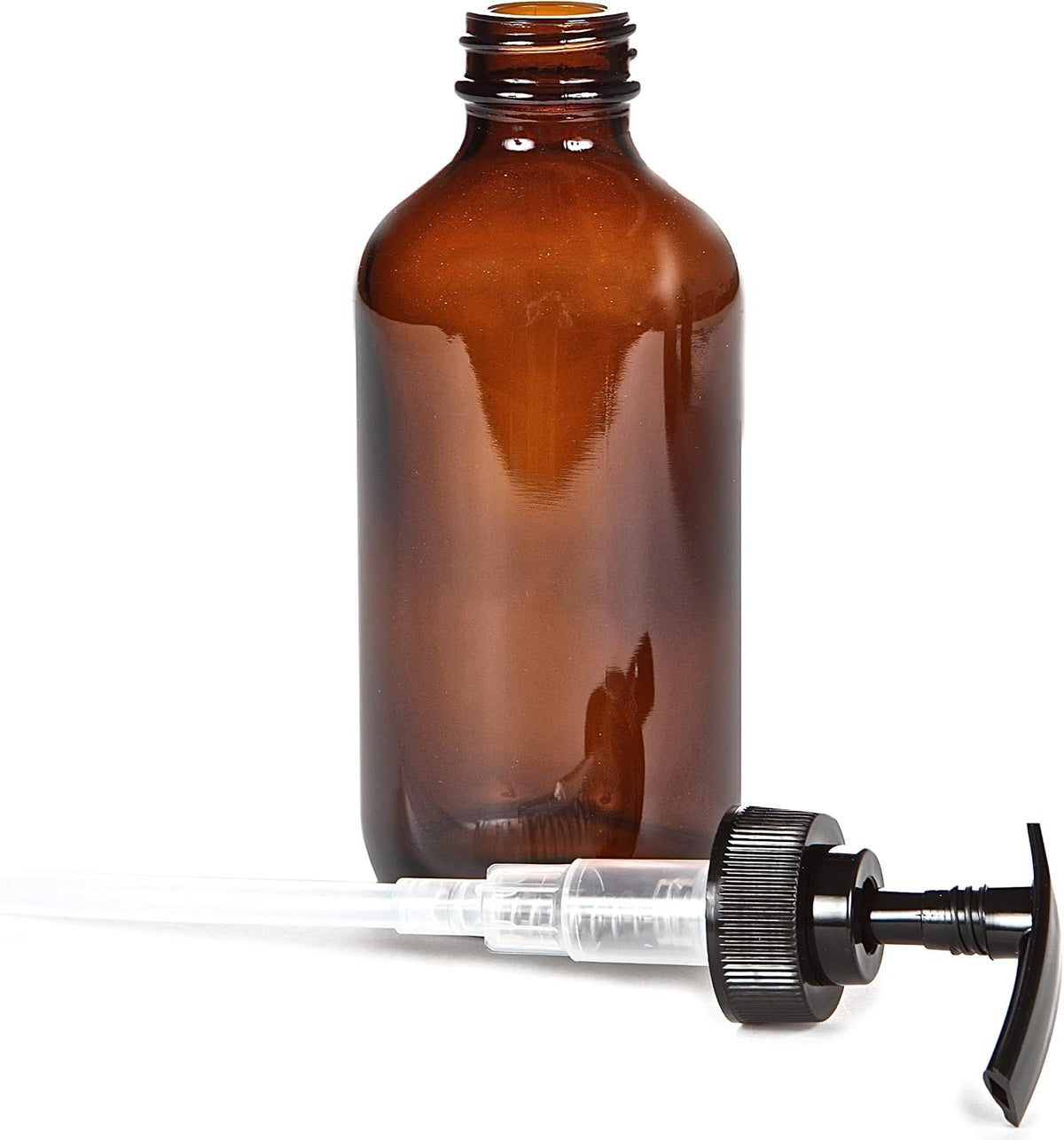Vivaplex Large 8oz Empty Amber Glass Bottles with Black Lotion Pumps - 4 pk
