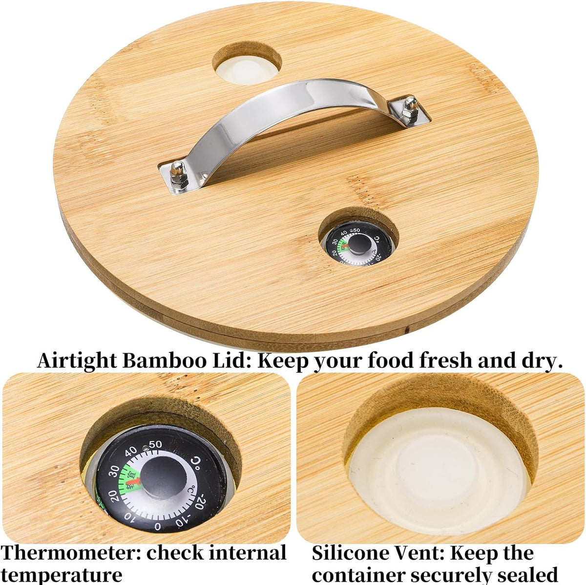 Goaste Glass Rice Dispenser with Bamboo Stand, 5L Flour Cereal Container with Airtight Lid, 8 Lbs Large Grain Food Storage Bucket, Countertop Beans Storage Tank with Measuring Cup & Valve for Dry Food