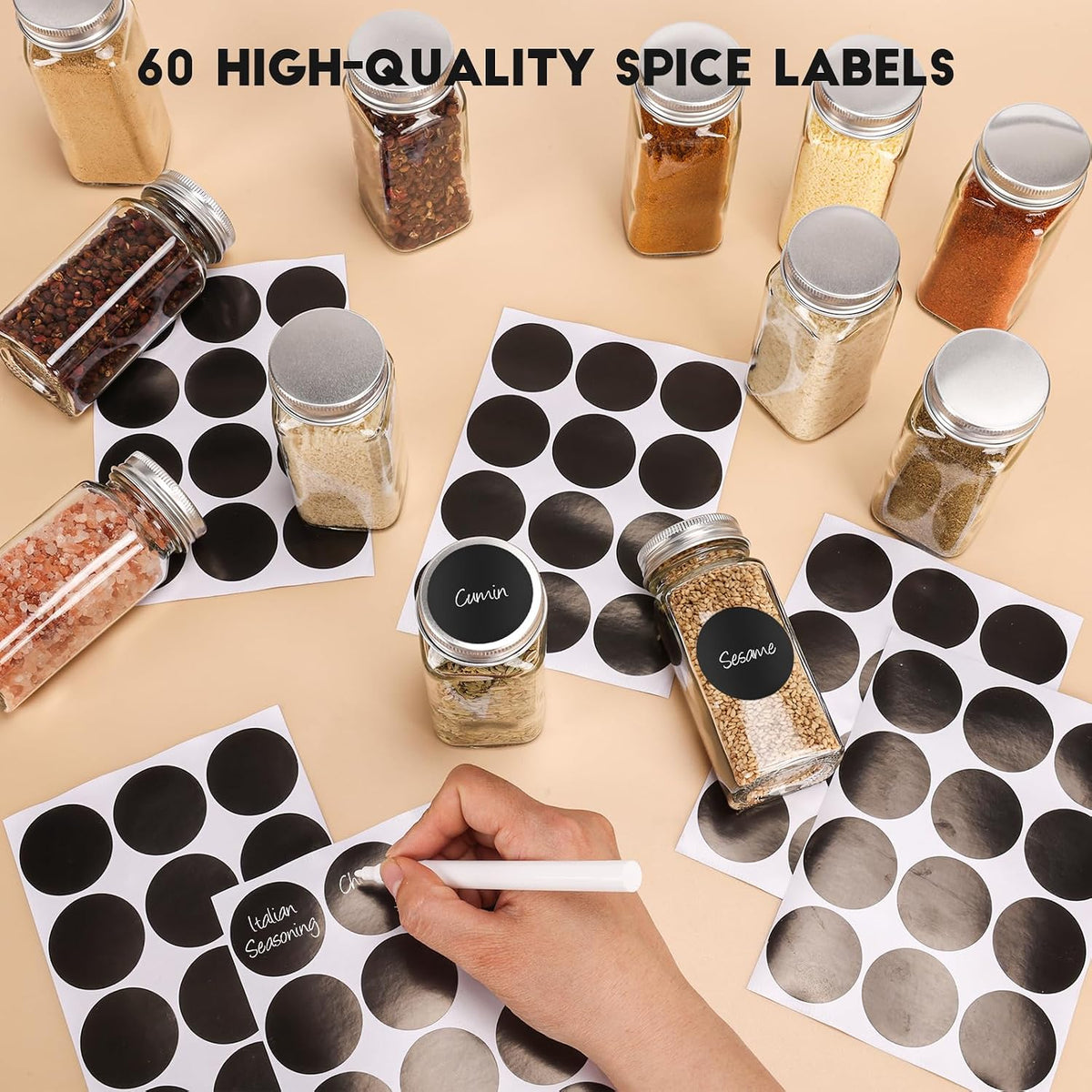DIDITIME 6Pack Spice Jars with Label, 4oz Empty Square Seasoning Containers