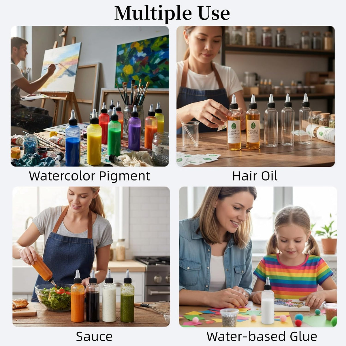 50pcs 4 oz Plastic Squeeze Bottles for Liquids,Hair Oil,Paint,Glue,Kitchen Sauce - Empty Clear Dispensing Dropper Bottle With Twist Top Caps,Applicator Bottle for Diy Art Crafts