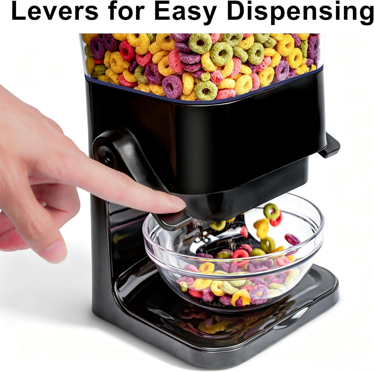 Cereal Dispenser Countertop with Lids, 5L Organization and Storage Containers for Kitchen and pantry, Rice Dispenser for food, Cereal, Beans, Nuts, Snack,Oatmeal, Dog Food, Bird Seed, Black, 3Pc