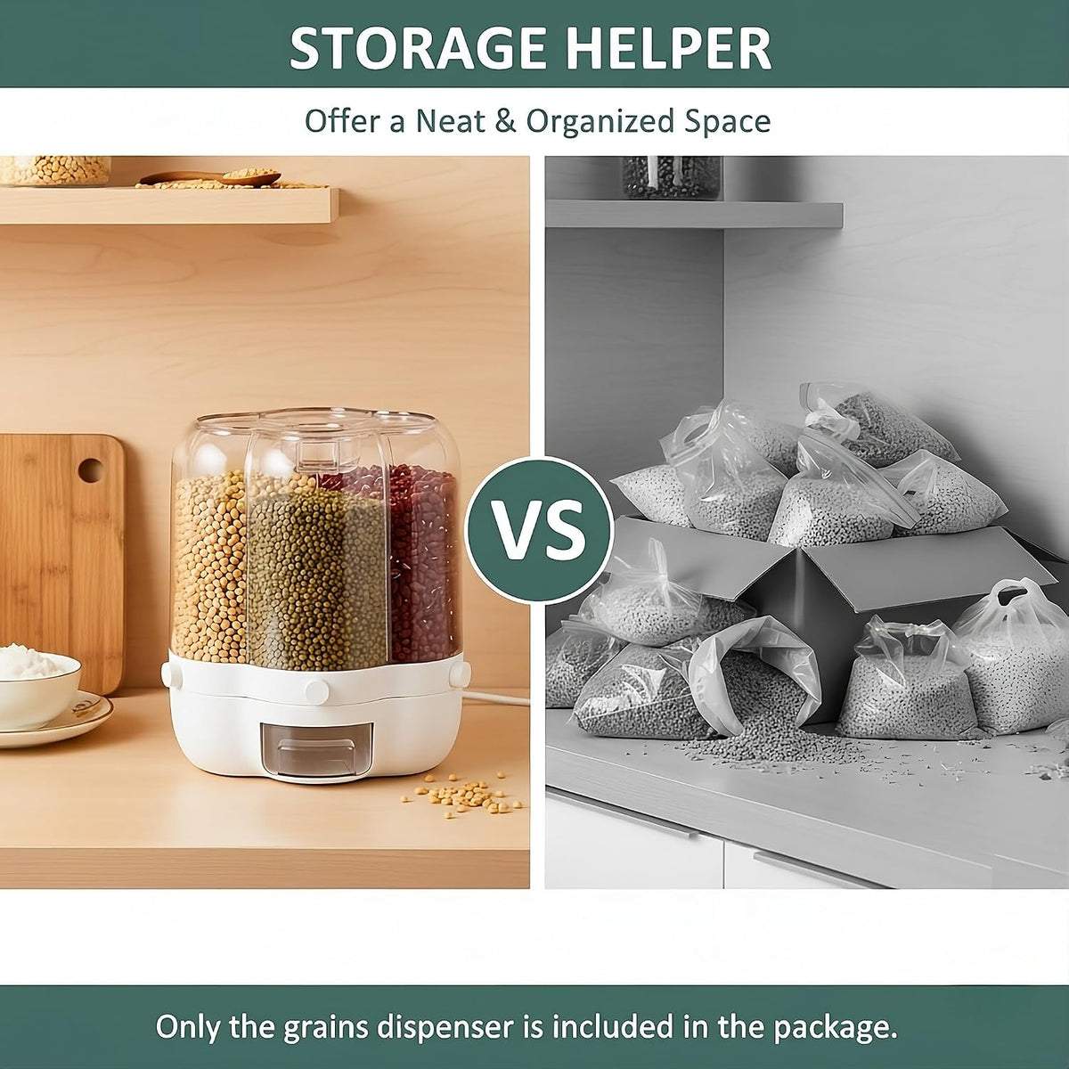 360° Rotating Grain Dispenser with 6 Grids, 27lbs Large Capacity Grain Dispenser Rotating Kitchen Storage Containers With Sealed Lid for Cereals, Oatmeal and Candy