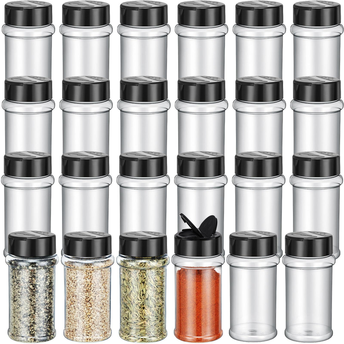Jadive 36 Pcs Plastic Spice Jars with Shaker Lids, 5.5oz, Black