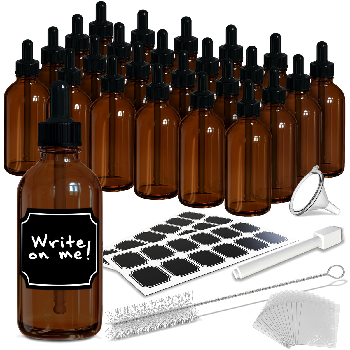 Nevlers Amber Glass Dropper Bottle 4oz 24 Pack Set