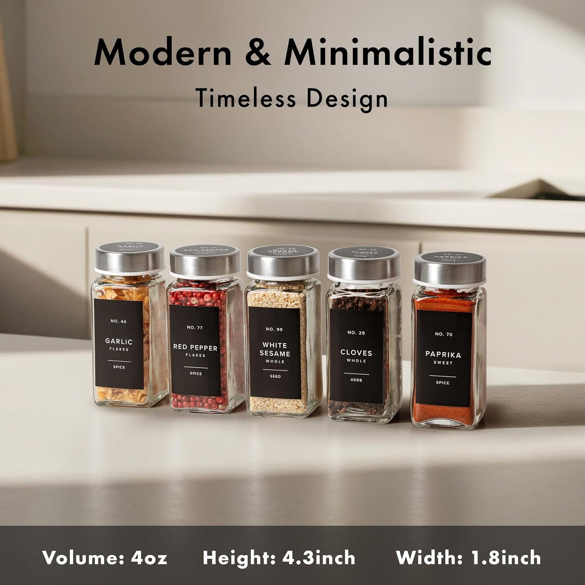 EDELHAUS Glass Spice Jars with Label, 24x Stainless Steel Lids