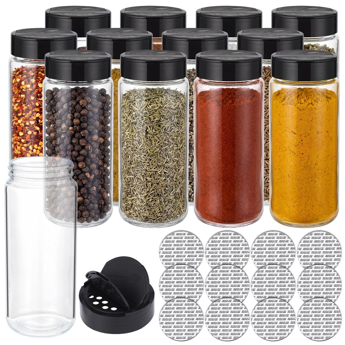 6 Pack 16 oz Glass Spice Jars with Shaker Tops Lids Large Spice Bottle with Lids for Kitchen, Herbs, Sugar, Pantry Herb Salt Pepper Storage (Round)