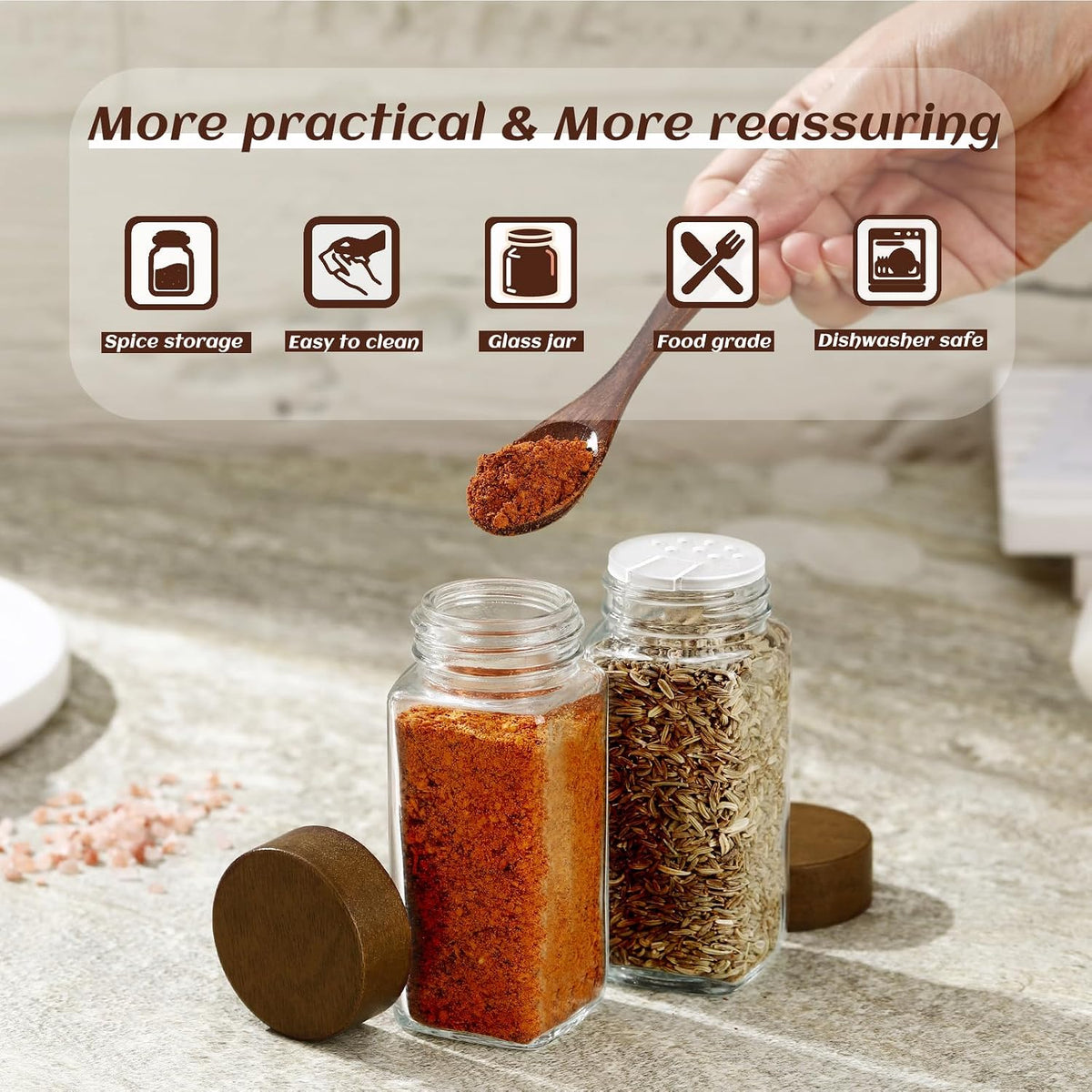 Acacia Lids Wood Glass Spice Jars 4Oz 24Pack