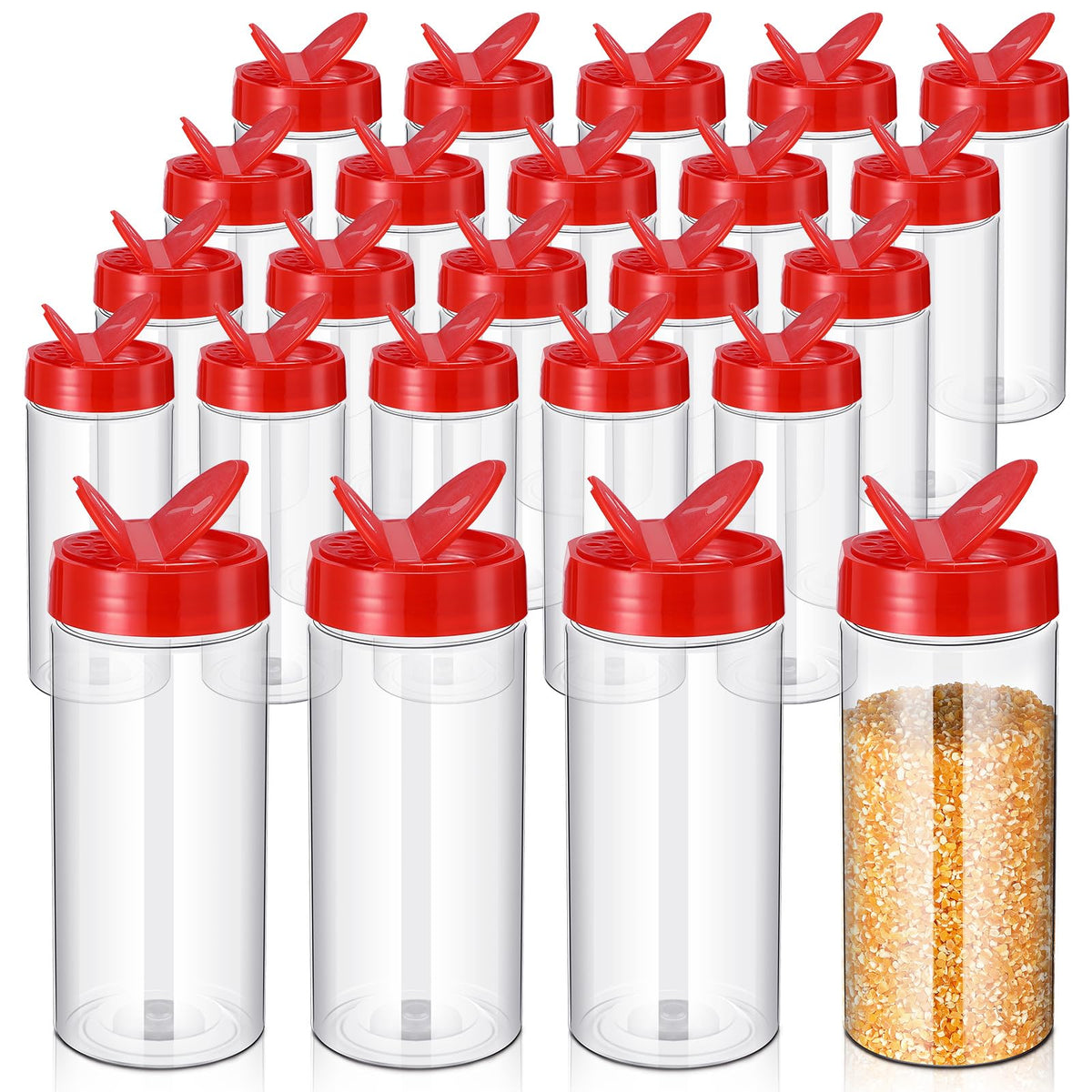 Zhehao 24 Pcs Plastic Spice Jars Clear Reusable Containers, 16 oz, Black