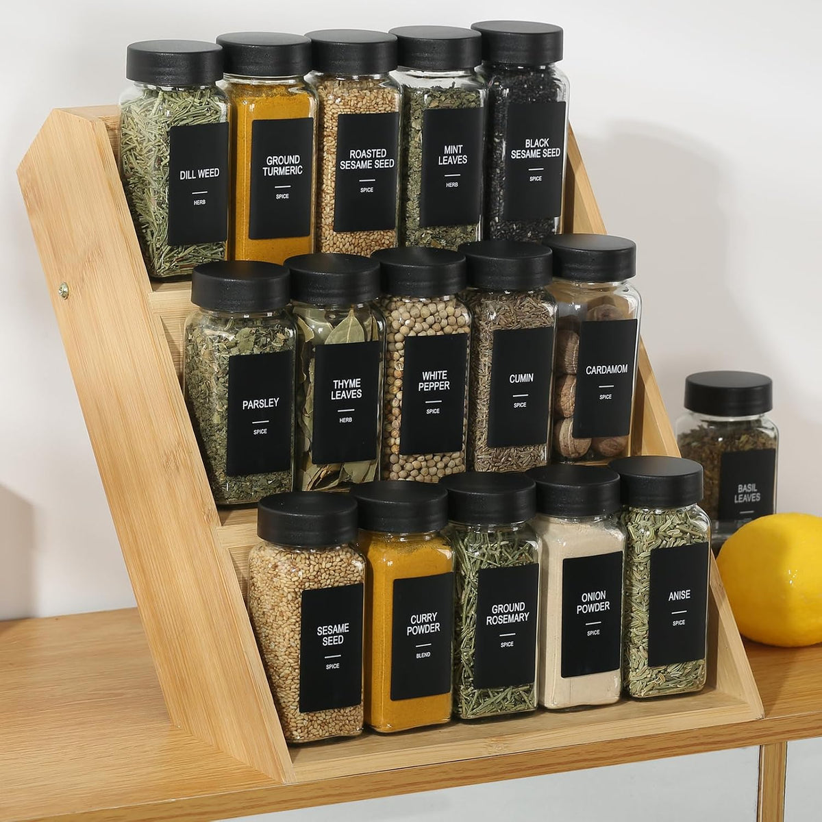 24 Glass Spice Jars with Labels, 4oz Spice Containers with Airtight Lids