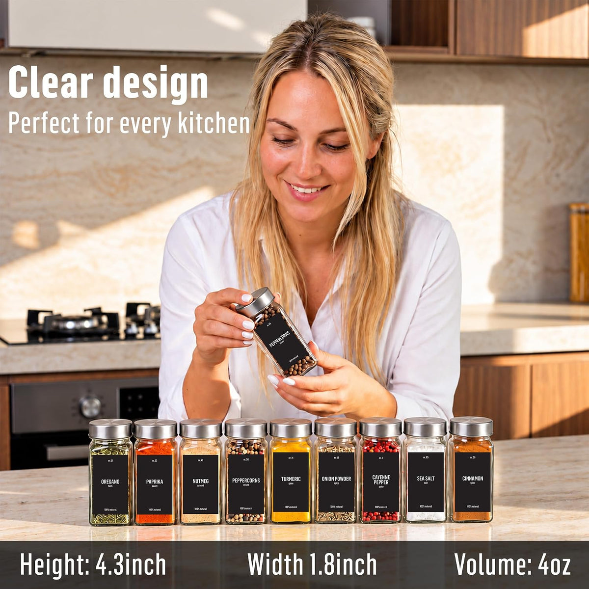 Deco haus Glass Spice Jars with Label 24x4oz - Spice Containers +280 Labels