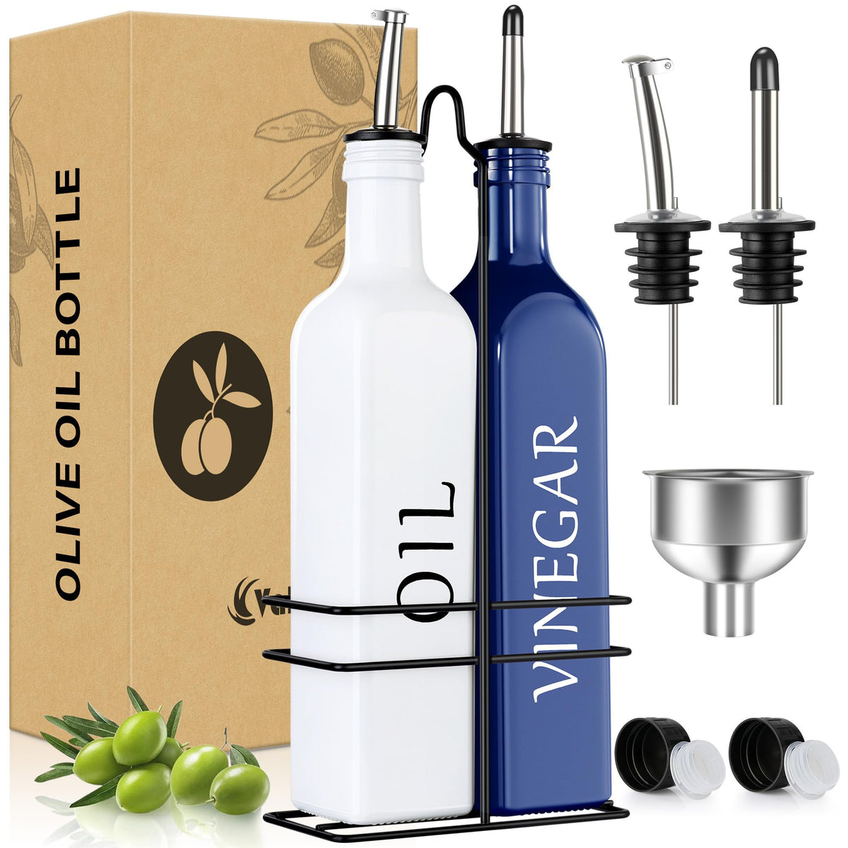 Vakoo Oil and Vinegar Dispenser Set - 17oz/500ml, White and Black
