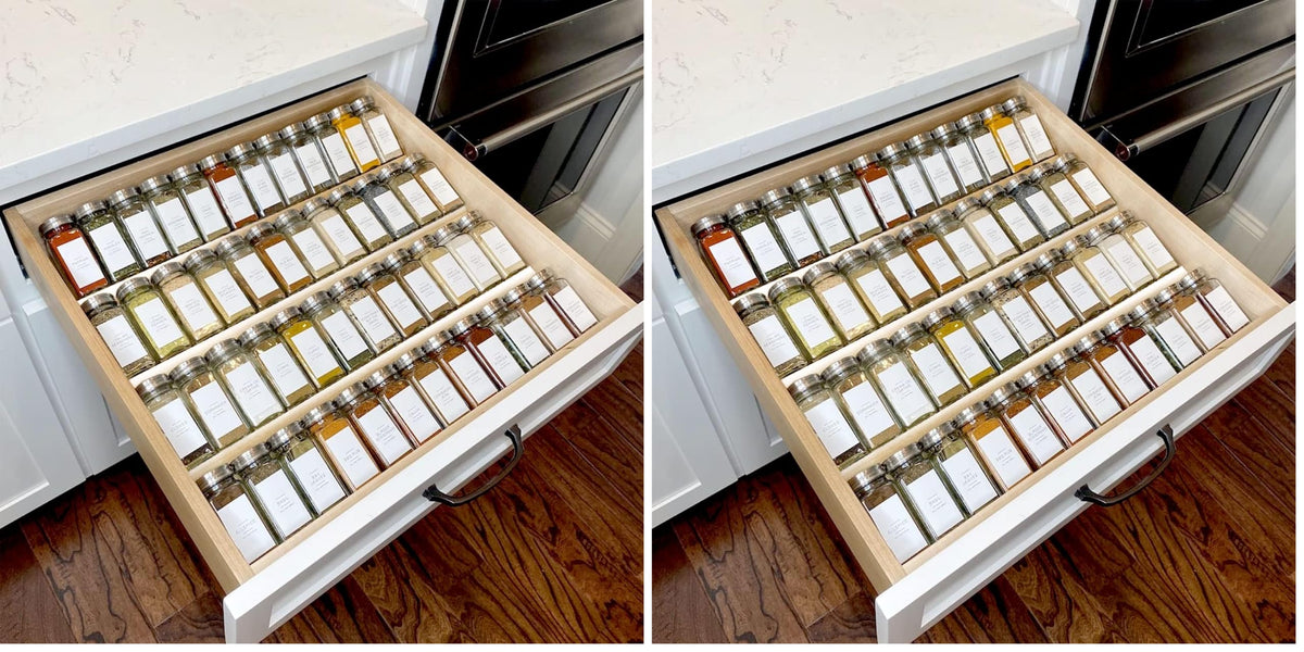 MIUKAA Clear Acrylic Spice Drawer Organizer, 4 Tier- 2 Set Expandable From 13" to 26" Drawer Seasoning Organizer, Kitchen Spice Rack Tray for Drawer/Countertop (Jars not included)