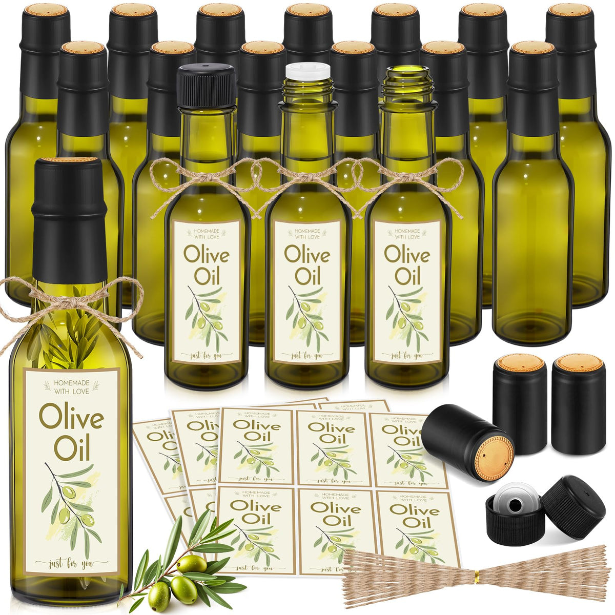 Havawish 20 Pcs 5oz Glass Olive Oil Bottles Clear with Screw Cap