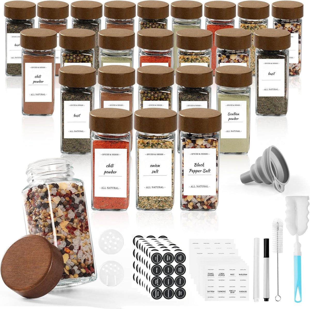 Acacia Lids Wood Glass Spice Jars 4Oz 24Pack