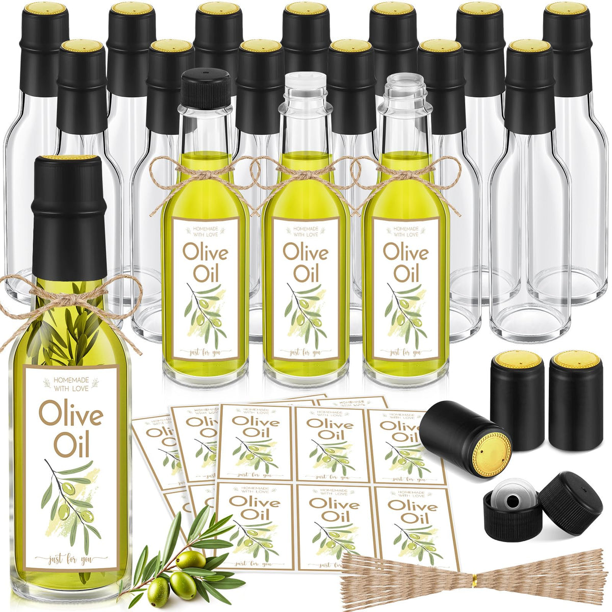 Havawish 20 Pcs 5oz Glass Olive Oil Bottles Clear with Screw Cap