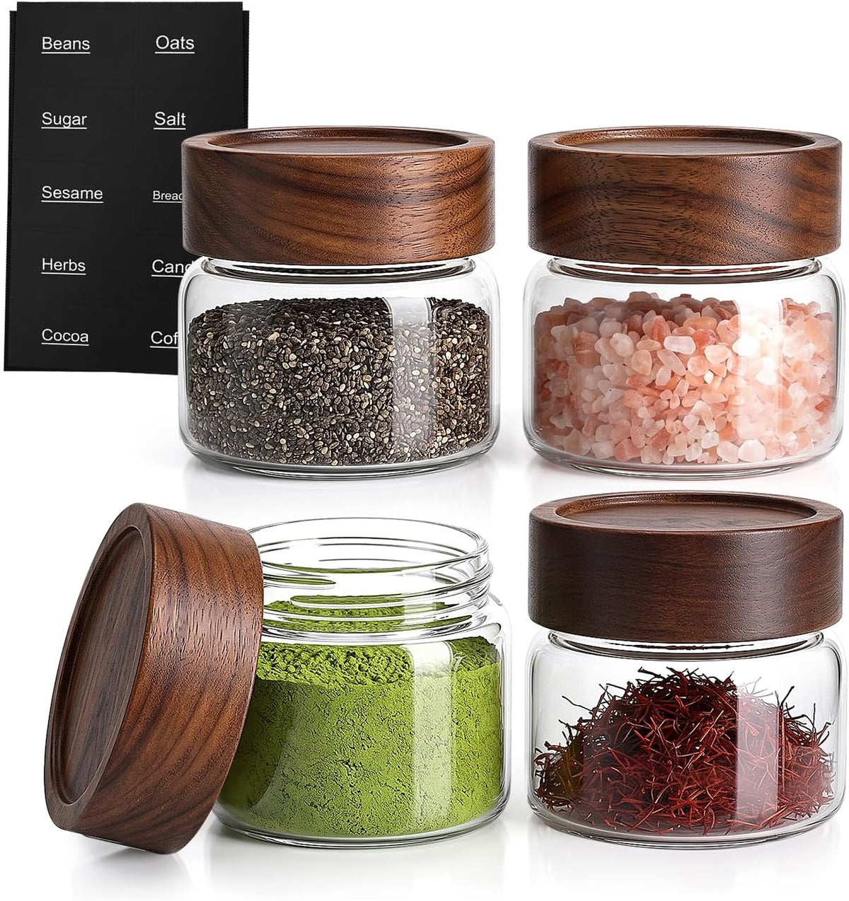 4 Pack 4 oz Glass Jars with Lids, Small Mason Jars with Airtight Acacia Wood Lid, Glass Spice Jars for Kitchen Pantry Organization, 4oz Small Jars for Spices, Nuts, Herbs & Seasoning