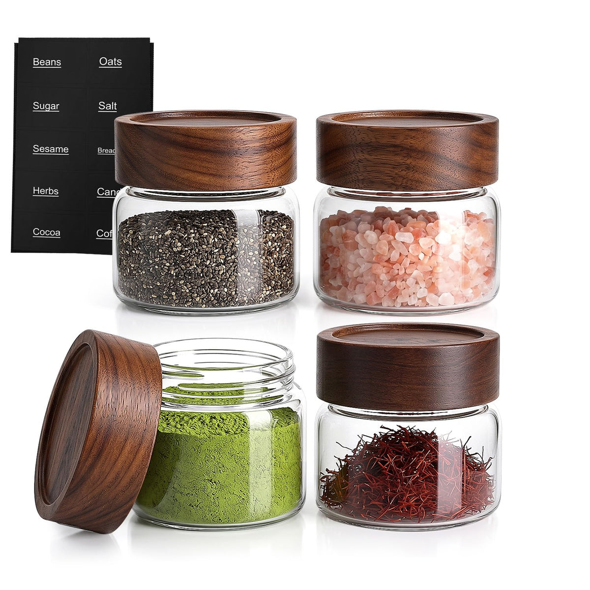 4 Pack 4 oz Glass Jars with Lids, Small Mason Jars with Airtight Acacia Wood Lid, Glass Spice Jars for Kitchen Pantry Organization, 4oz Small Jars for Spices, Nuts, Herbs & Seasoning