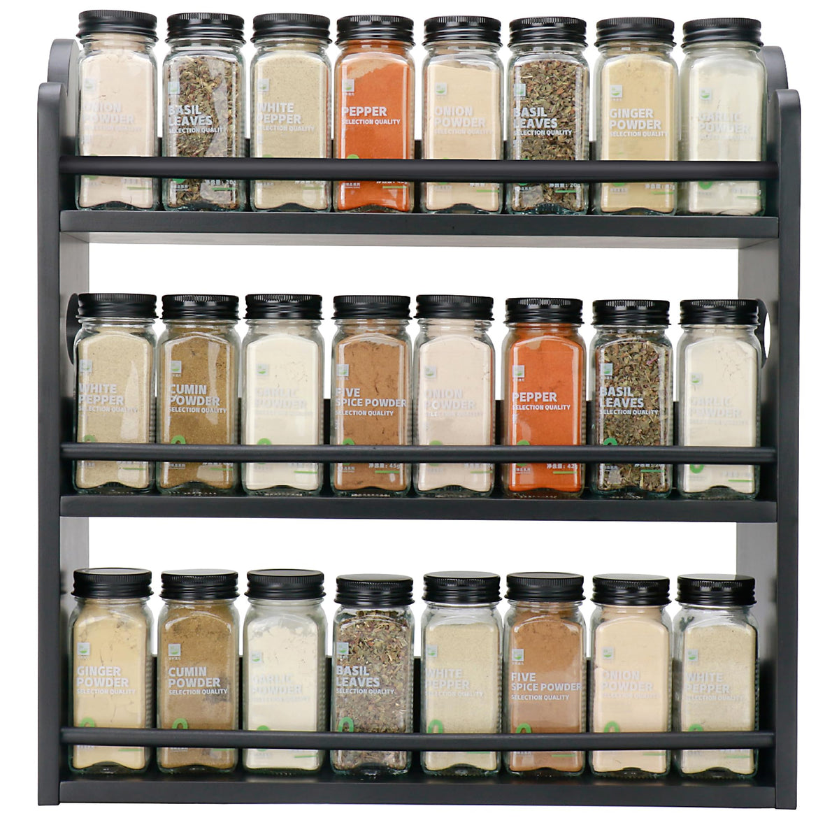 3-Tier Bamboo Spice Rack, Wall Mount & Countertop Spice Organizer