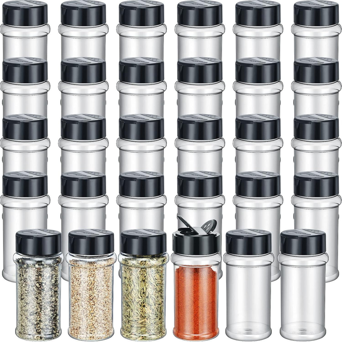 Jadive 36 Pcs Plastic Spice Jars with Shaker Lids, 5.5oz, Black