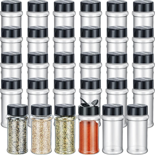 Jadive 36 Pcs Plastic Spice Jars with Shaker Lids, 5.5oz, Black