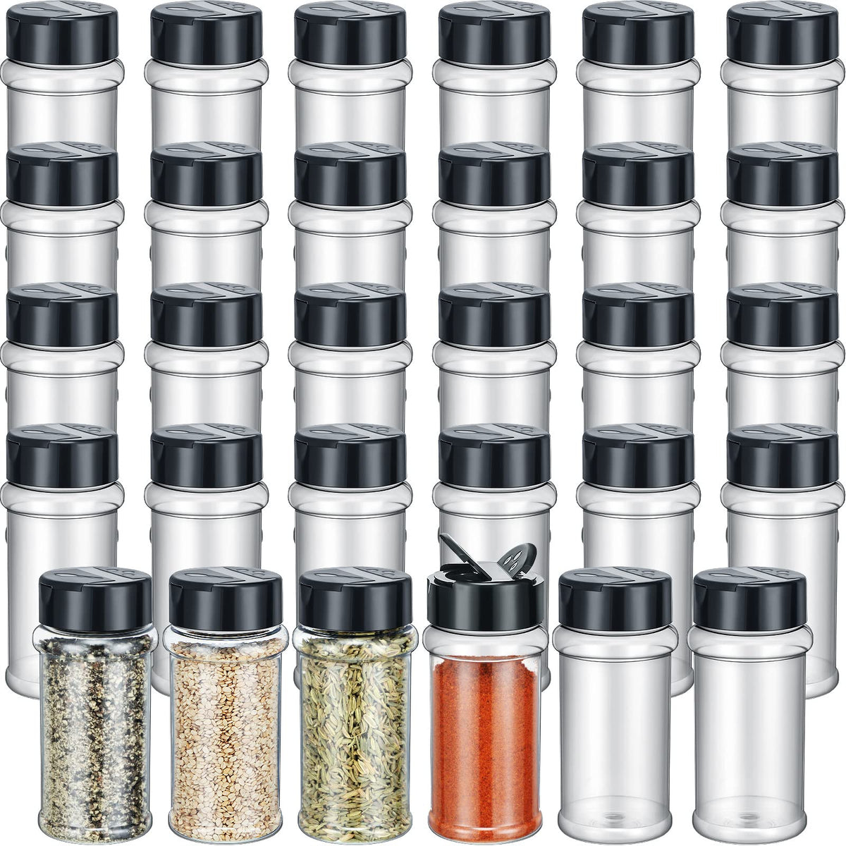 Jadive 36 Pcs Plastic Spice Jars with Shaker Lids, 5.5oz, Black
