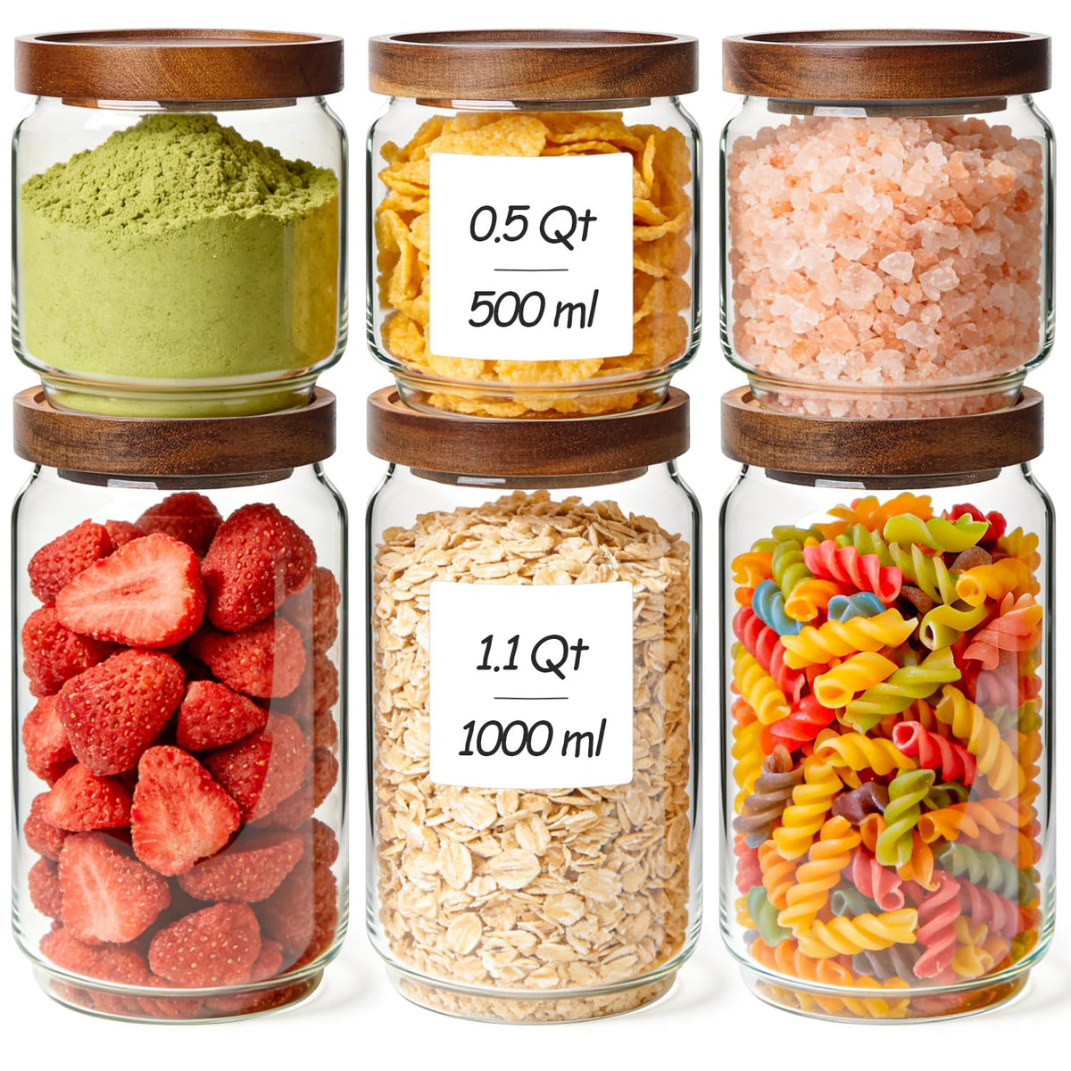ComSaf Glass Spice Storage Jars with Acacia Wood Lids & Labels 4Oz 24Pack