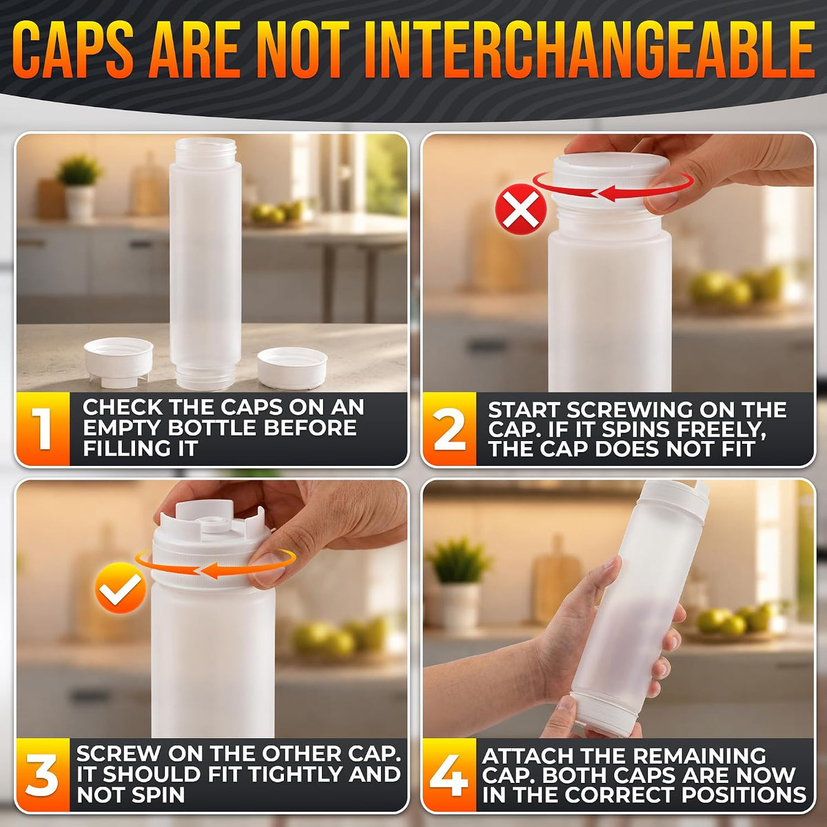 6-Pack Inverted Condiment Squeeze Bottles for Sauces 16 oz, Squirt Bottles