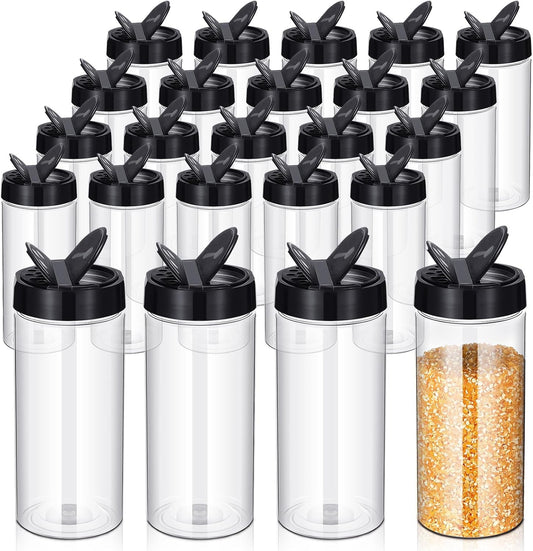 Zhehao 24 Pcs Plastic Spice Jars Clear Reusable Containers, 16 oz, Black