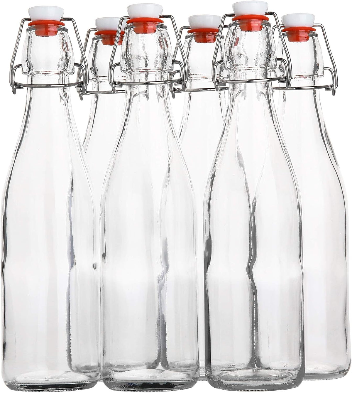 AYL Flip Top Glass Bottle [16 fl. oz./Pack of 6]– Swing Top Brewing Bottle with Stopper for Beverages, Oil, Vinegar, Kombucha, Beer, Water, Soda, Kefir – Airtight Lid & Leak Proof Cap – Clear