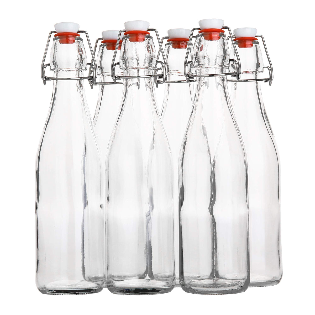 AYL Flip Top Glass Bottle [16 fl. oz./Pack of 6]– Swing Top Brewing Bottle with Stopper for Beverages, Oil, Vinegar, Kombucha, Beer, Water, Soda, Kefir – Airtight Lid & Leak Proof Cap – Clear