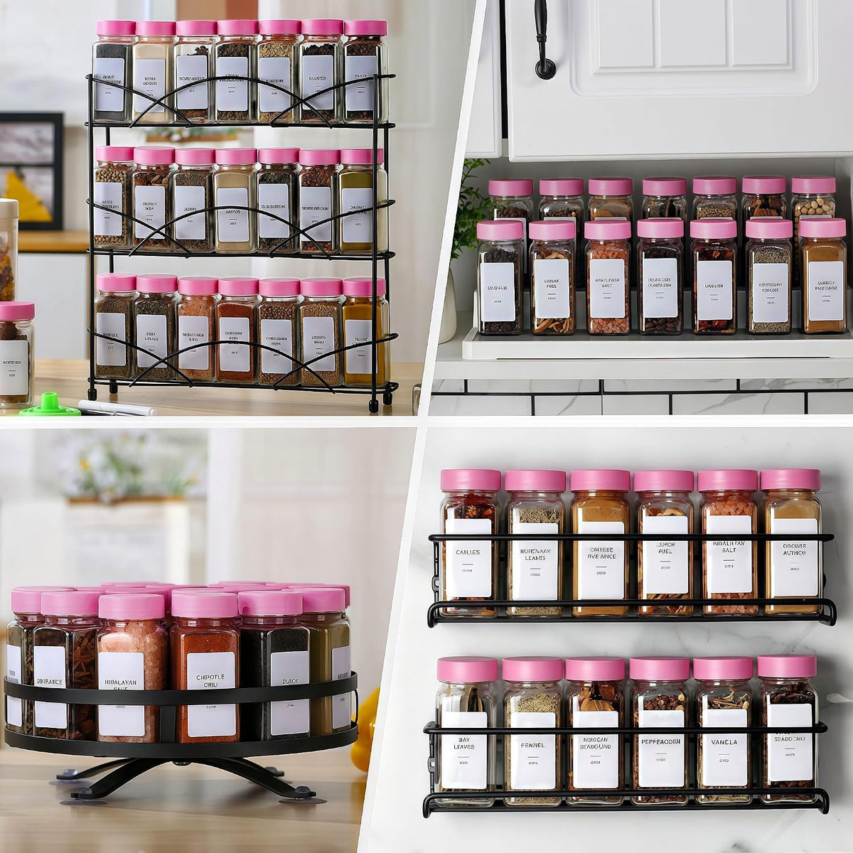 24 Spice Jars with Labels, 4oz Seasoning Jars for Cabinets, Drawers, Racks
