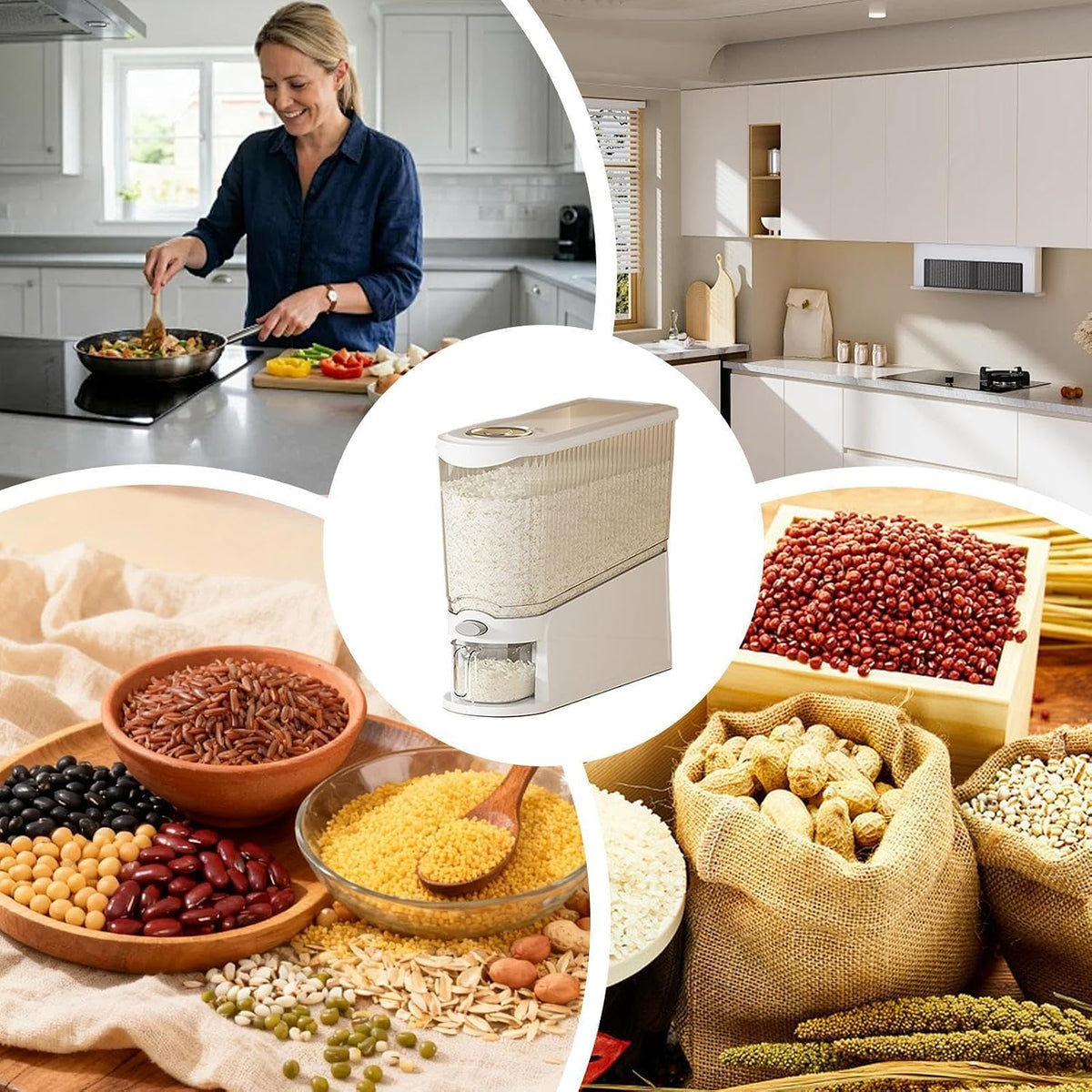 Rice Storage Dispenser, 13.23 Lb Press Type Grain Container With Anti Gnat
