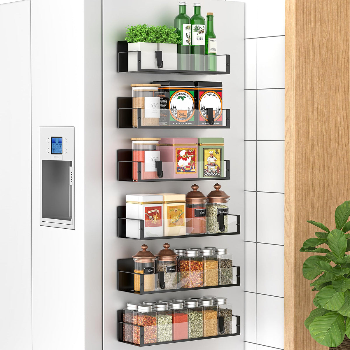 HuggieGems Metal Magnetic Spice Rack for Refrigerator Black, 4 Pack
