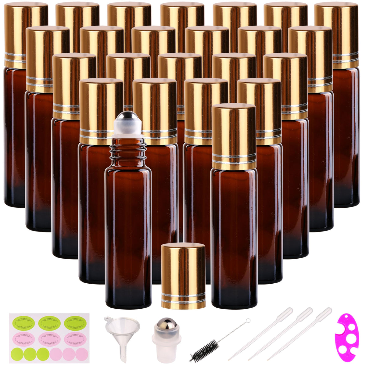 inice 24 10ml Essential Oils Roller Bottles Gradient Color Thick Glass Roll on Bottle Golden Metal Cap for Travel