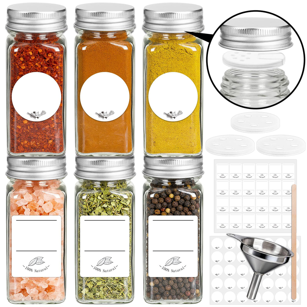 24 Pack Glass Spice Jars with Labels, 4oz Spice Containers with Bamboo Lids