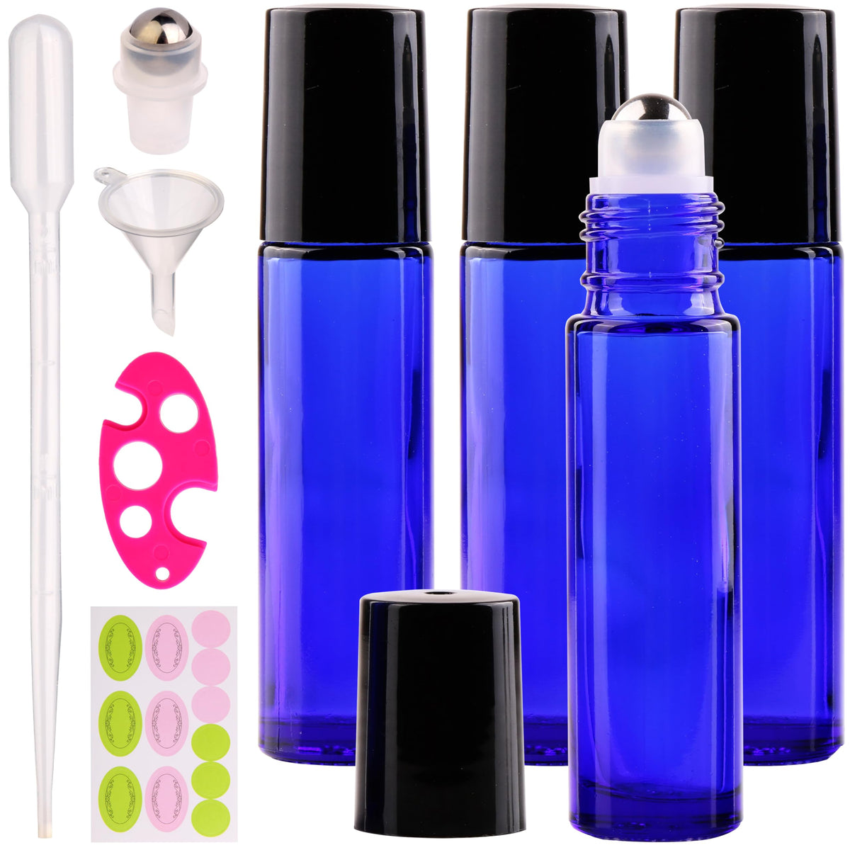 inice 24 10ml Essential Oils Roller Bottles Gradient Color Thick Glass Roll on Bottle Golden Metal Cap for Travel