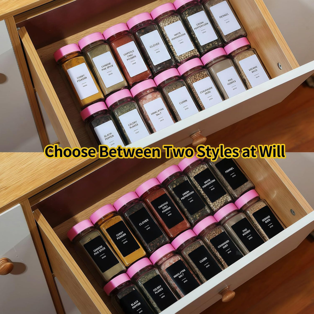 24 Spice Jars with Labels, 4oz Seasoning Jars for Cabinets, Drawers, Racks