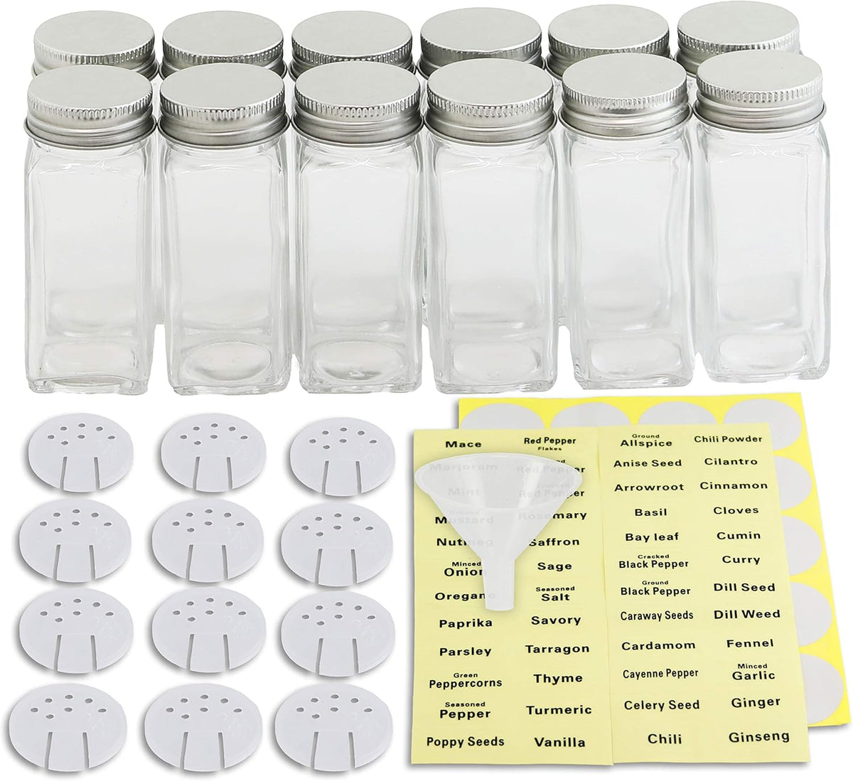 Simple Houseware Spice Jars 4-oz Square Glass Bottles, 12 Pack